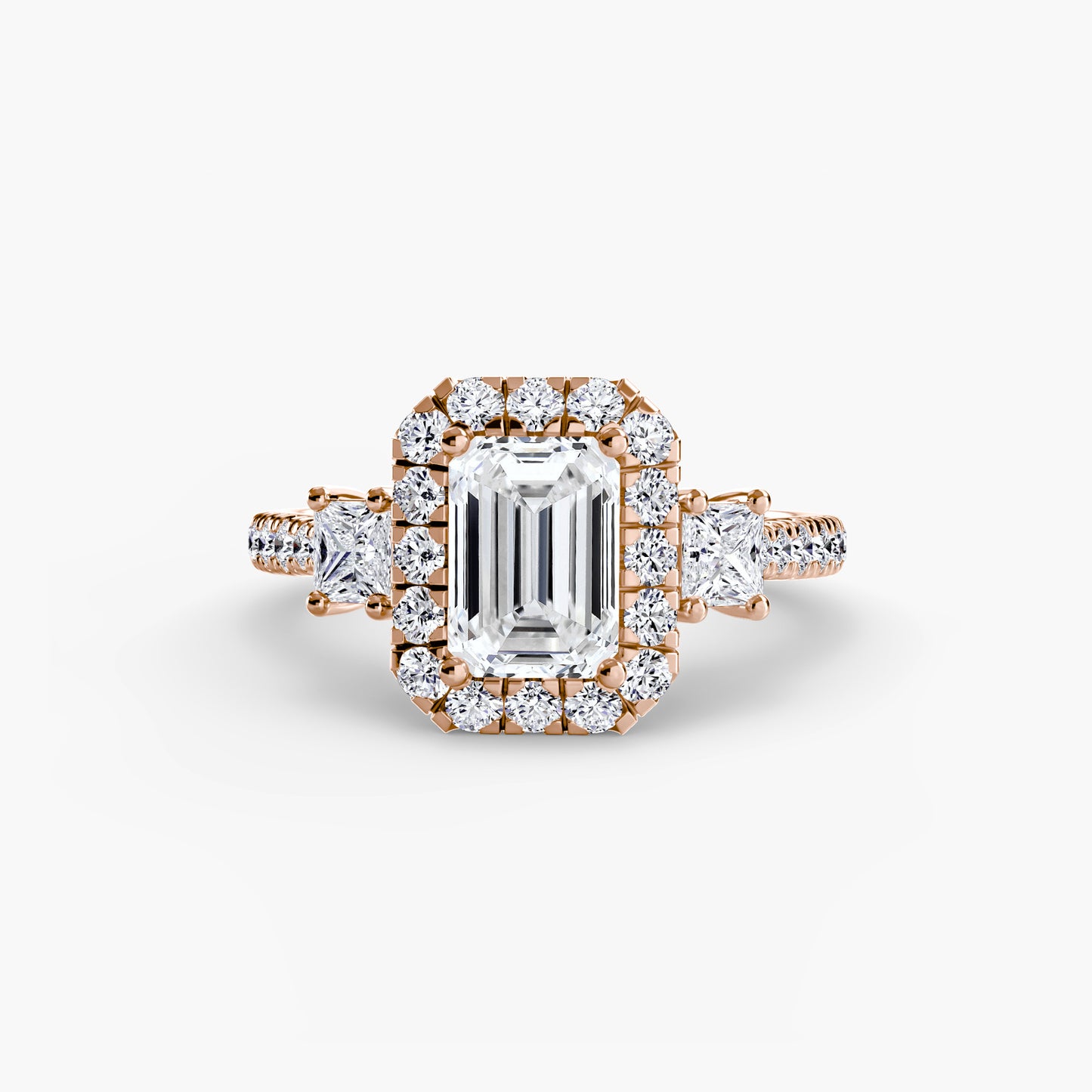 The "La Grande" Three-Stone Ring with Halo