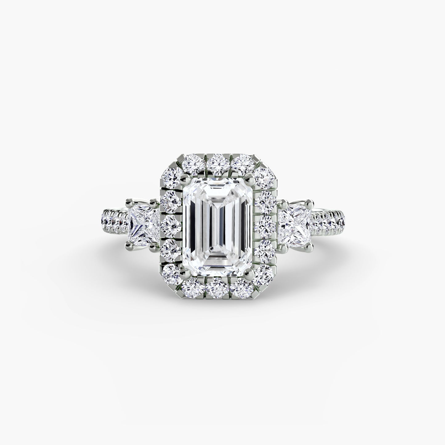 The "La Grande" Three-Stone Ring with Halo