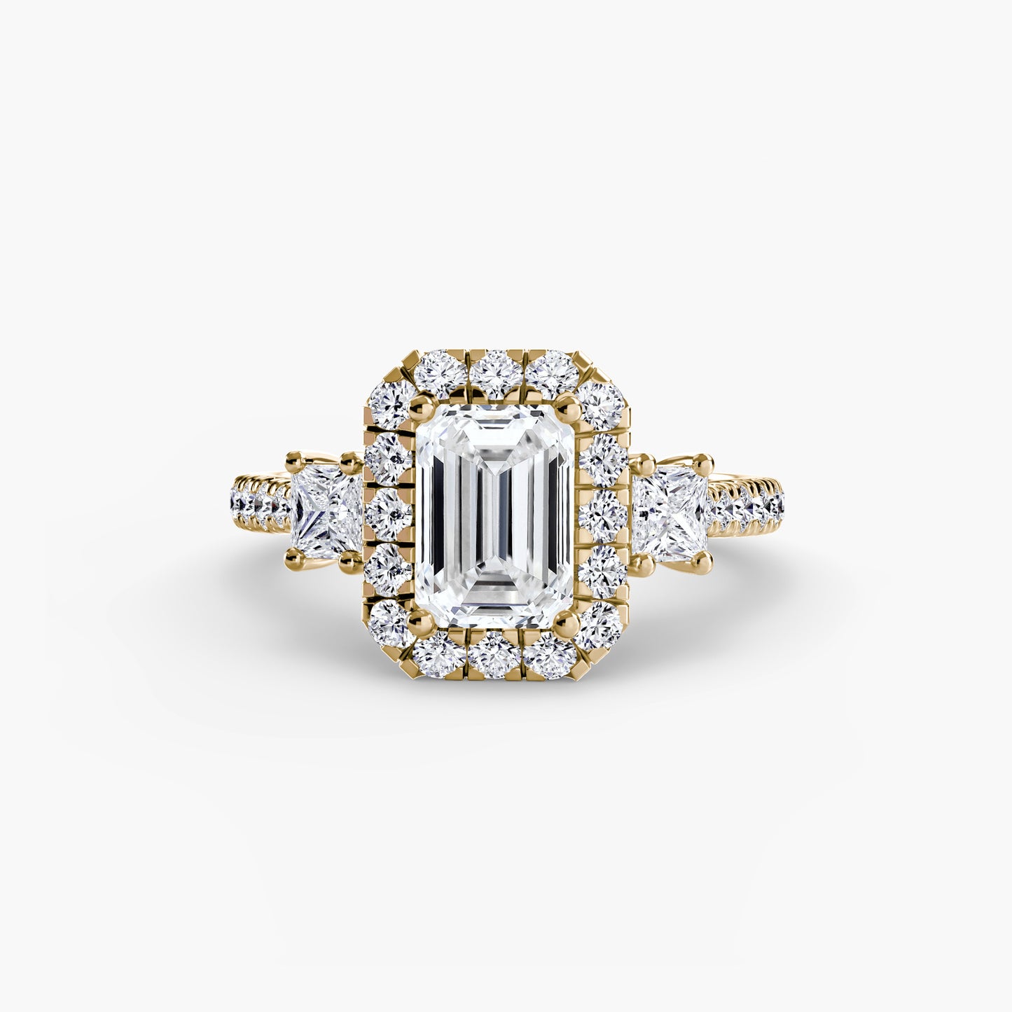 The "La Grande" Three-Stone Ring with Halo