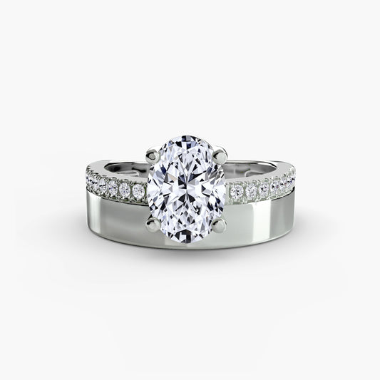The "Athens" Wide Band Solitaire with Pavé Band