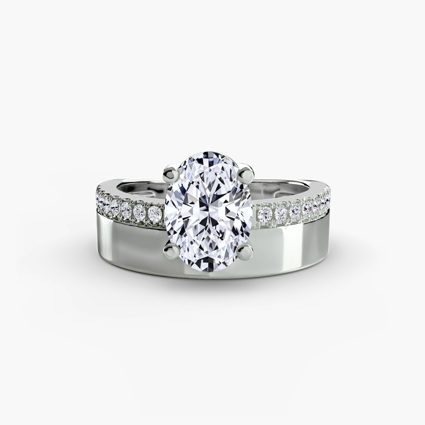 The "Athens" Wide Band Solitaire with Pavé Band