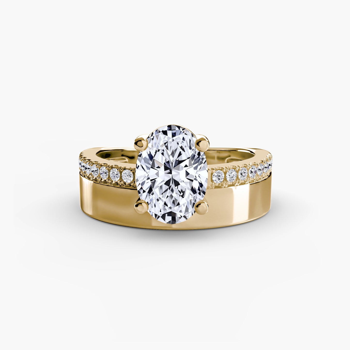 The "Athens" Wide Band Solitaire with Pavé Band