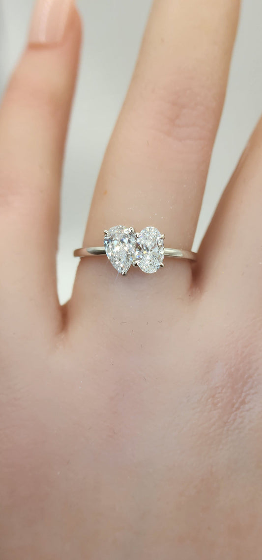 Toi Et Moi Ring  14k White Gold 1 CTTW LG Diamond Ring Size 7
