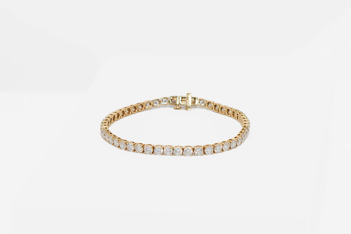 7.02 Carat Total Weight 14k Yellow Gold Tennis Bracelet w/ Round Lab Grown Diamonds