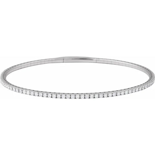 14K White 1 1/2 CTW Lab-Grown Diamond Flexible Bangle 7" Bracelet