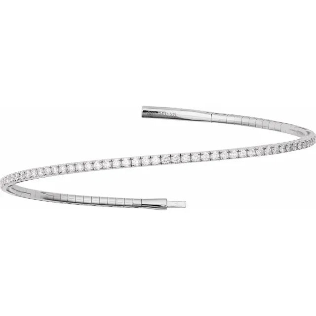 14K White 1 1/2 CTW Lab-Grown Diamond Flexible Bangle 7" Bracelet