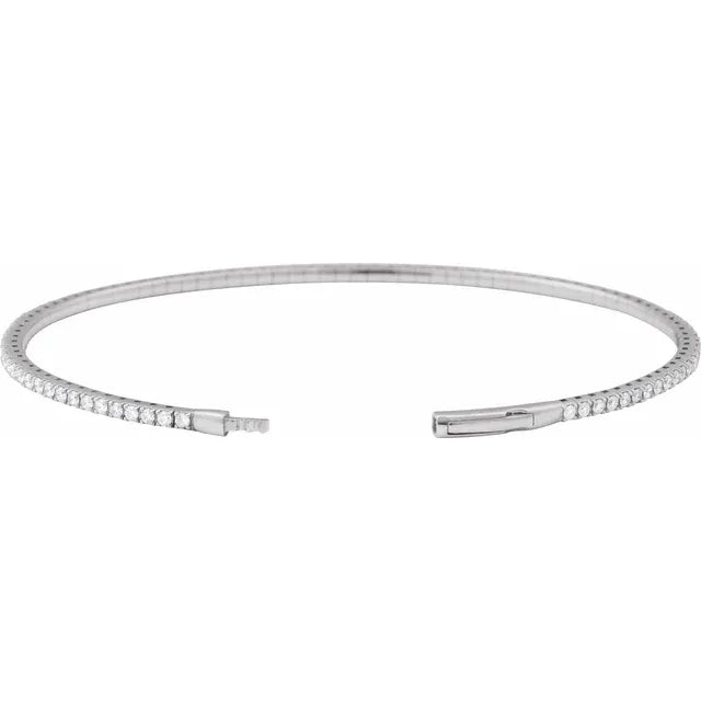 14K White 1 1/2 CTW Lab-Grown Diamond Flexible Bangle 7" Bracelet
