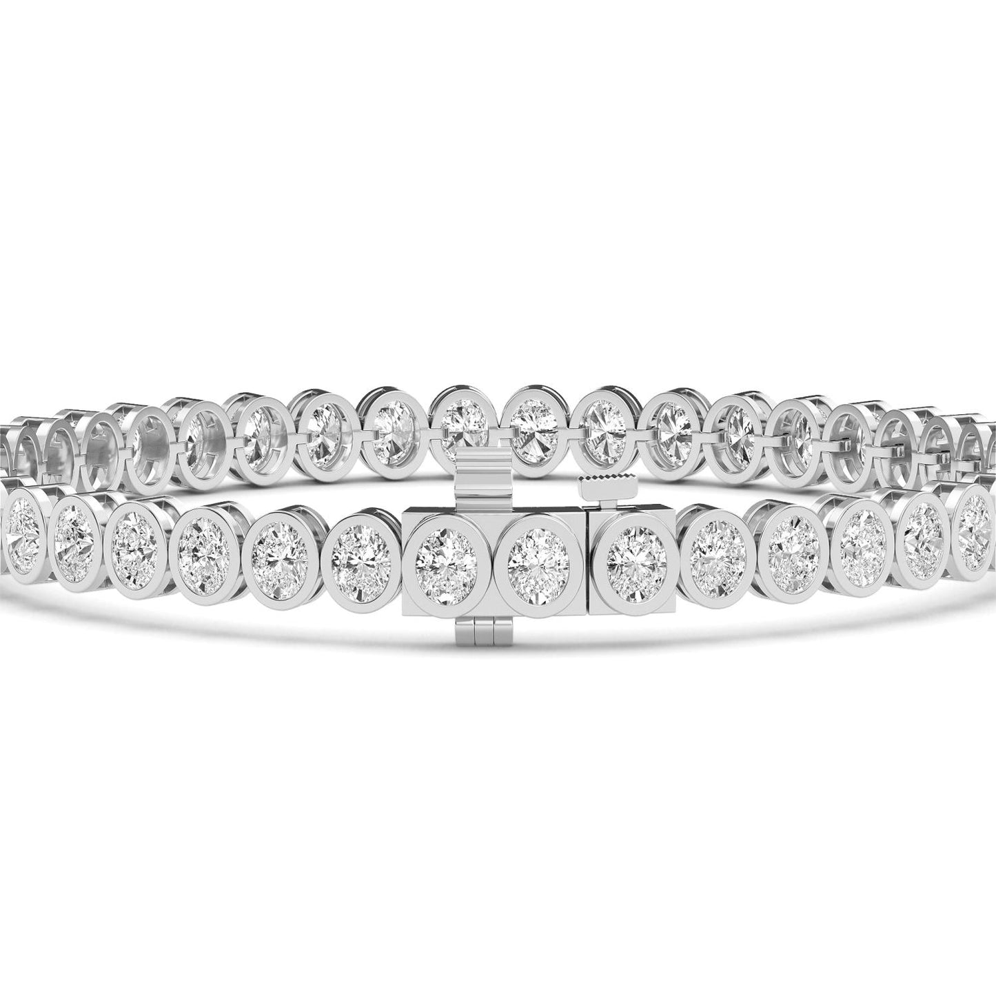 white gold and diamond bracelet in front of a white background