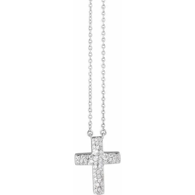 14K White Gold 3/8 CTW Lab-Grown Diamond Cross 18" Necklace
