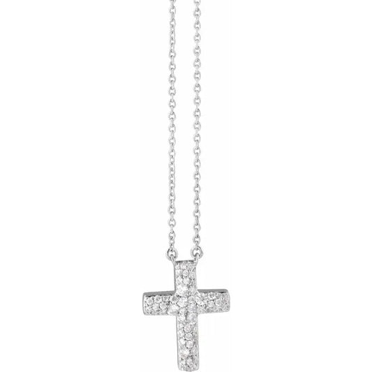 14K White Gold 3/8 CTW Lab-Grown Diamond Cross 18" Necklace