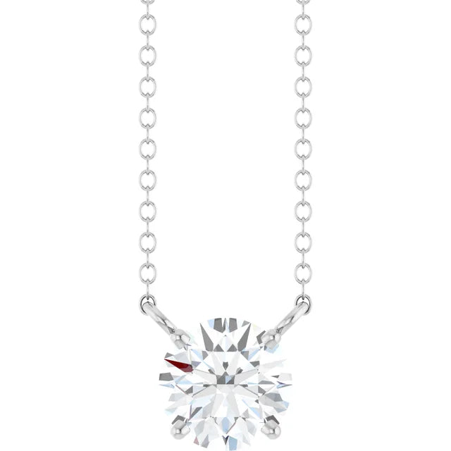 14K White 3/4 CT Lab-Grown Diamond Solitaire 18" Necklace