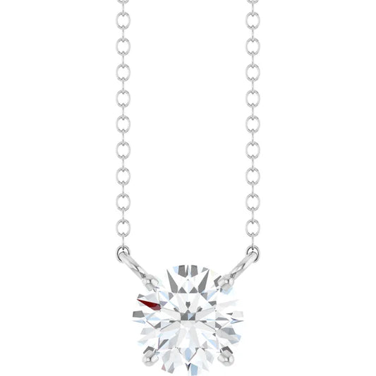 14K White 3/4 CT Lab-Grown Diamond Solitaire 18" Necklace