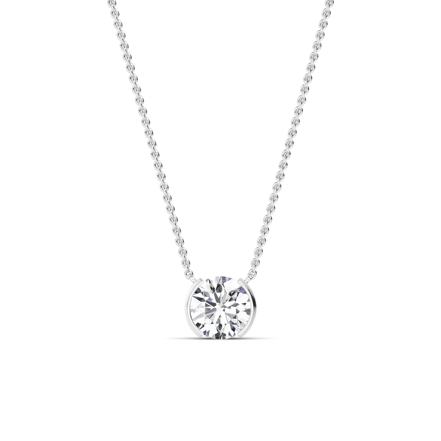 round diamond necklace on a white background