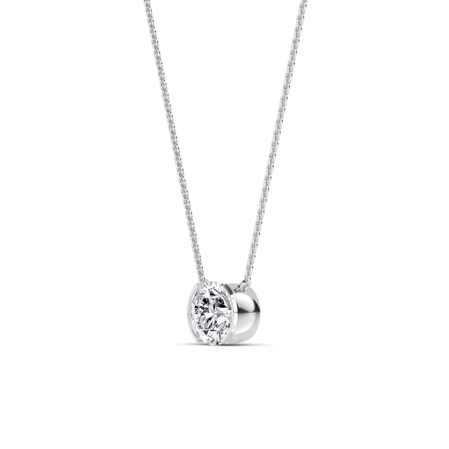 round diamond necklace on a white background