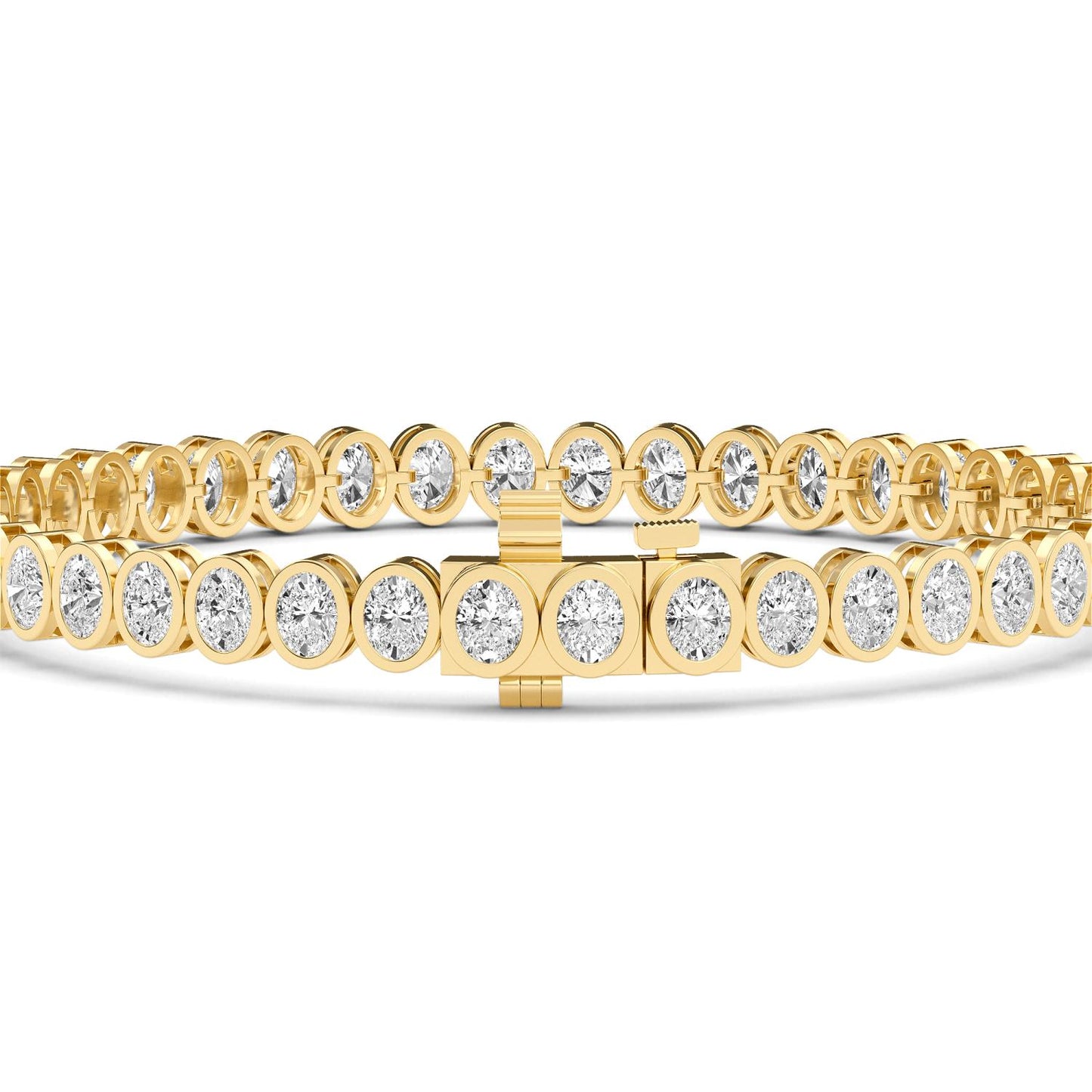 yellow gold and diamond bracelet against a white background