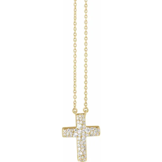 14K Yellow 3/8 CTW Lab-Grown Diamond Cross 18" Necklace