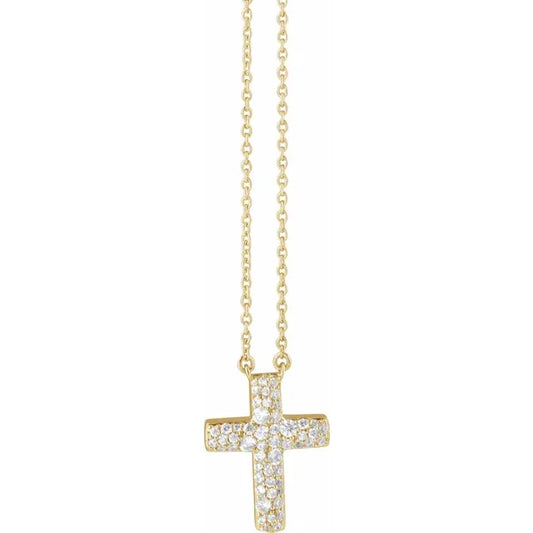 14K Yellow 3/8 CTW Lab-Grown Diamond Cross 18" Necklace