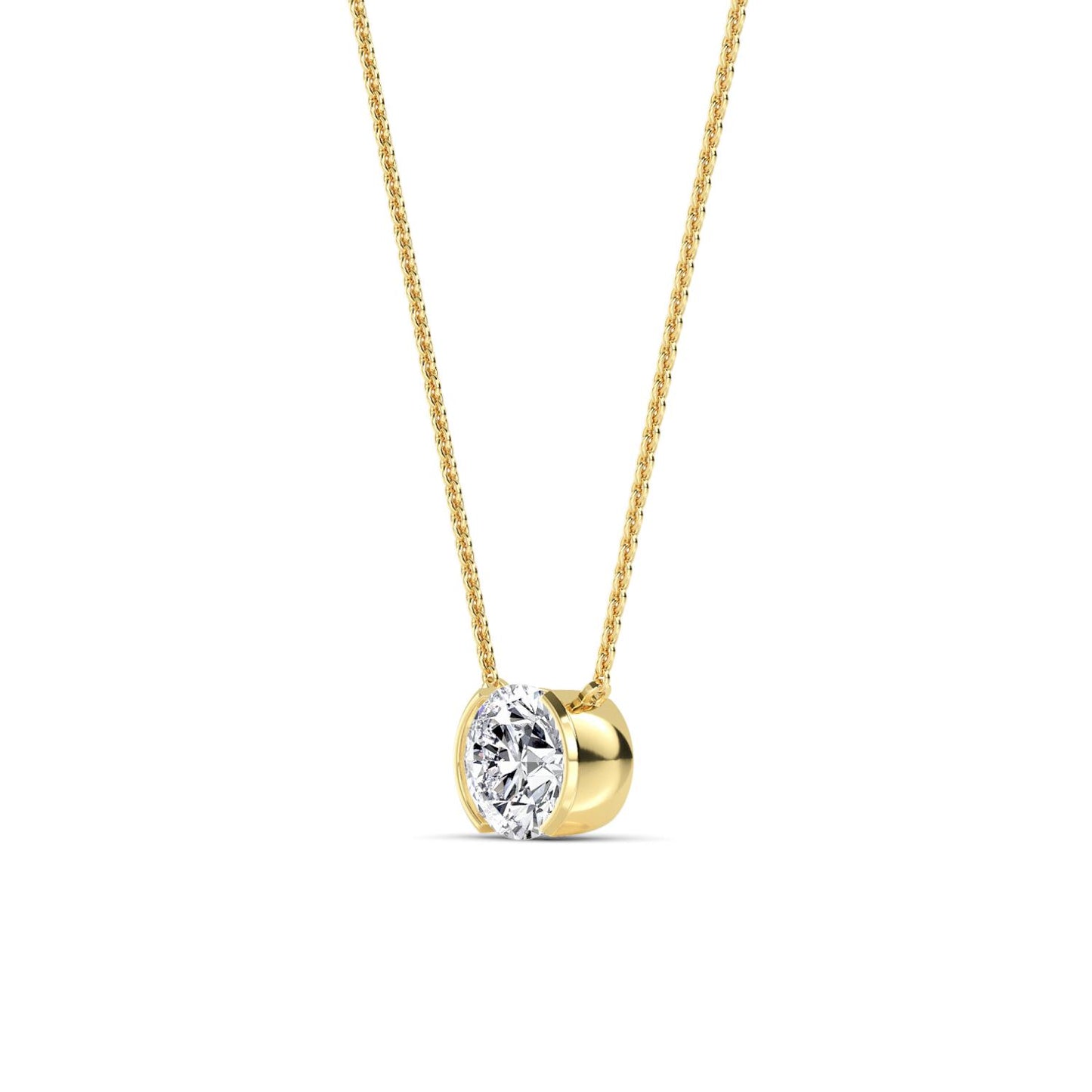 .52 Carat Round, Half Bezel Set, 14K Yellow Gold Lab Grown Diamond PENDANT on 18" Necklace