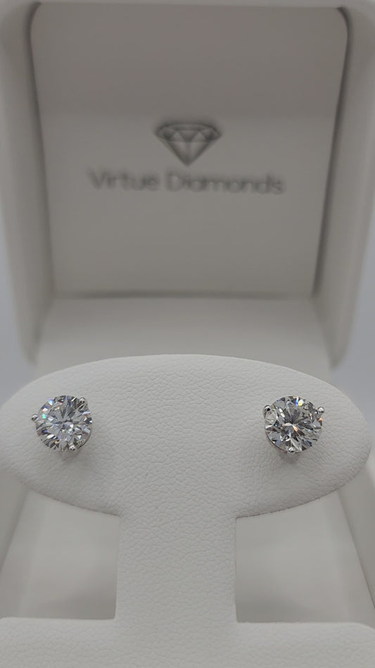 4 Carat Total Weight Diamond Studs, 14k White Gold, 3-Prong Martini Setting