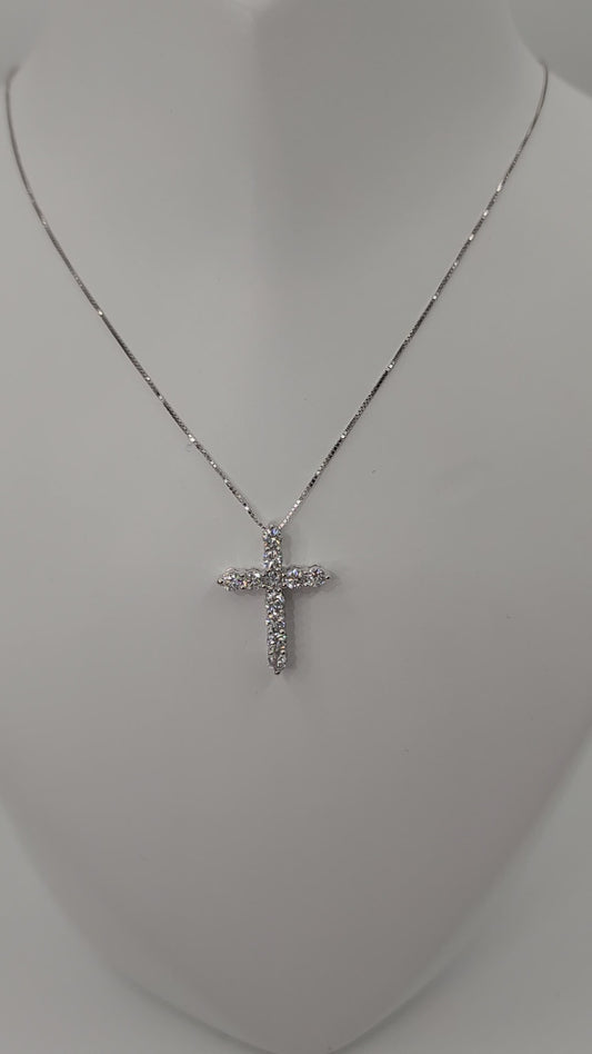 .5 Carat Total 14k White Gold Cross Lab Diamond Necklace on 18" Chain