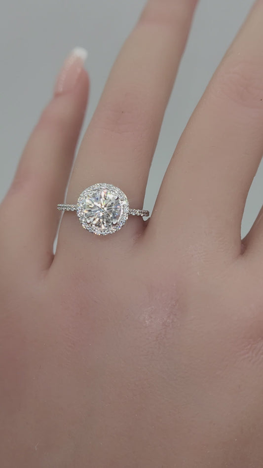 Round Halo Lab Grown Diamond Engagement Ring 2 CTTW, Yellow Gold Size 7