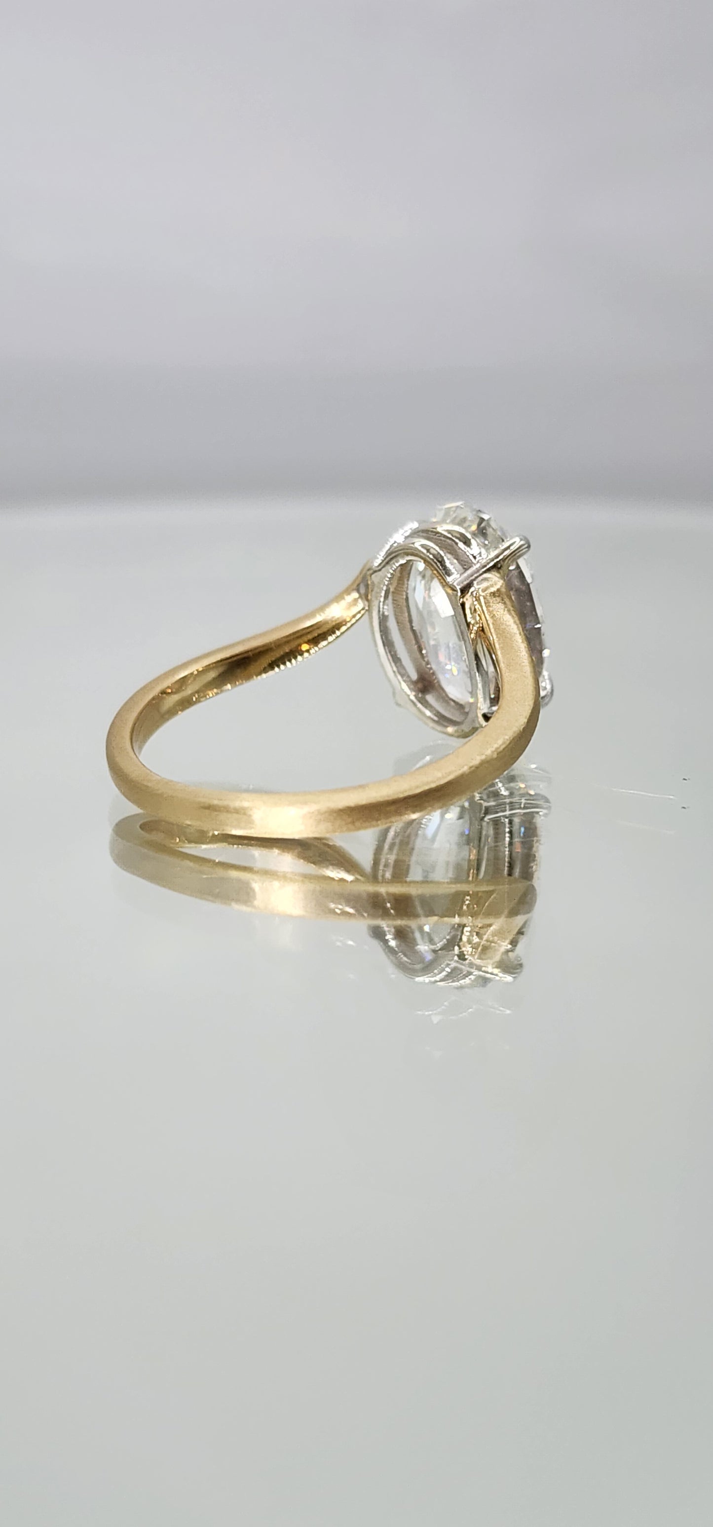 "The Kris" 4.14 Carat Step-Cut Oval Lab Grown Diamond on 14k Brushed Yellow Gold Contour Band