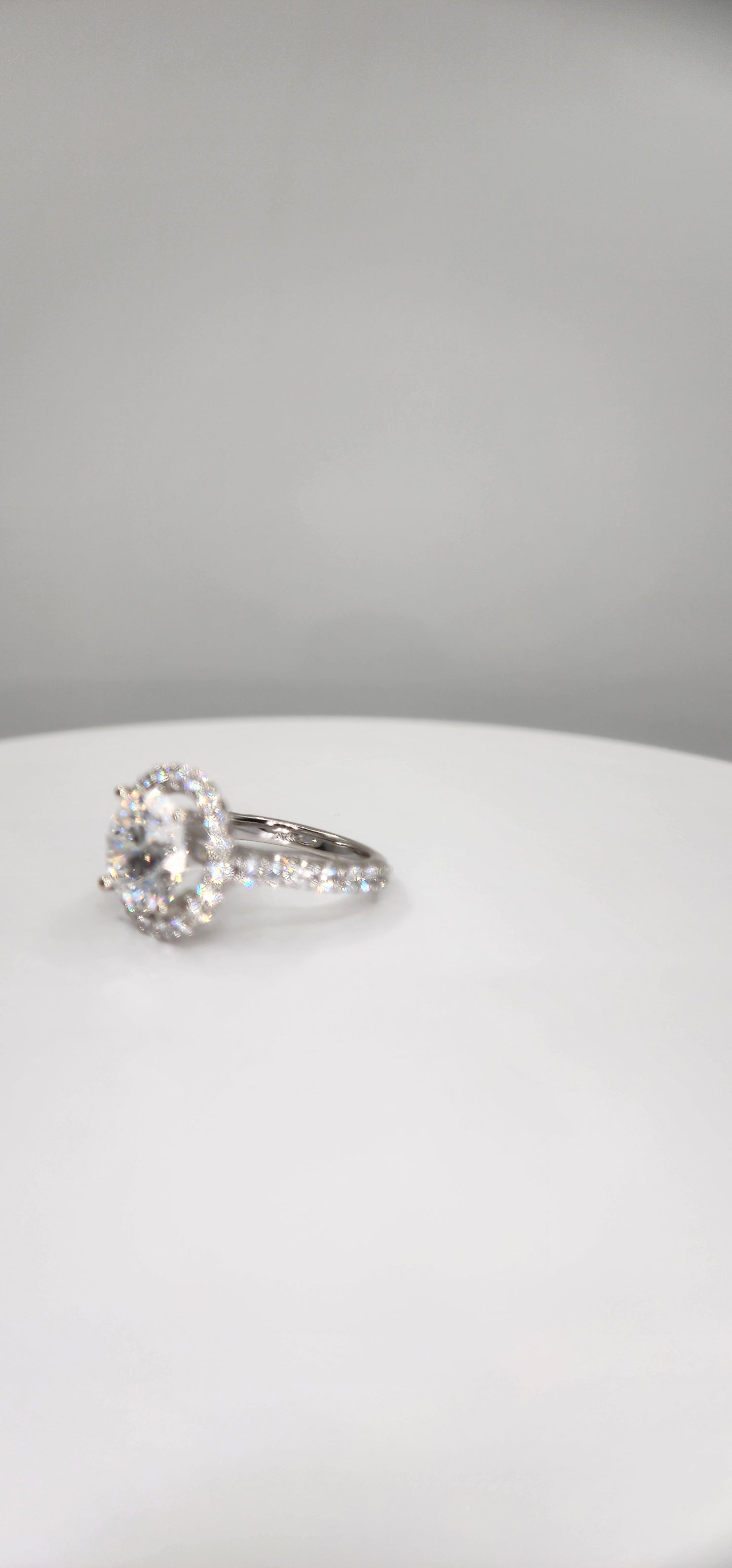 "The Elle" 3 Carat Round Lab Grown Diamond, F VVS2, With Halo and Diamond Band in 14k White Gold