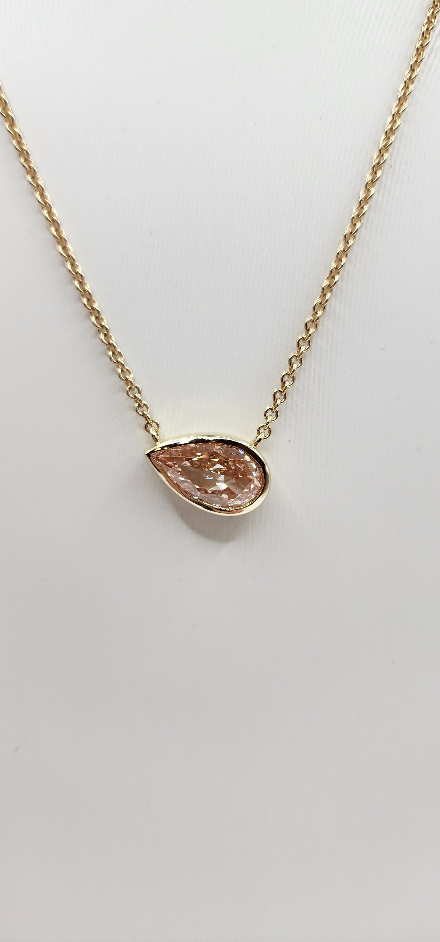 4 carat Fancy Intense Pink Bezel Set 16-18" Necklace, 14k Yellow Gold IGI Cerified Lab Diamond