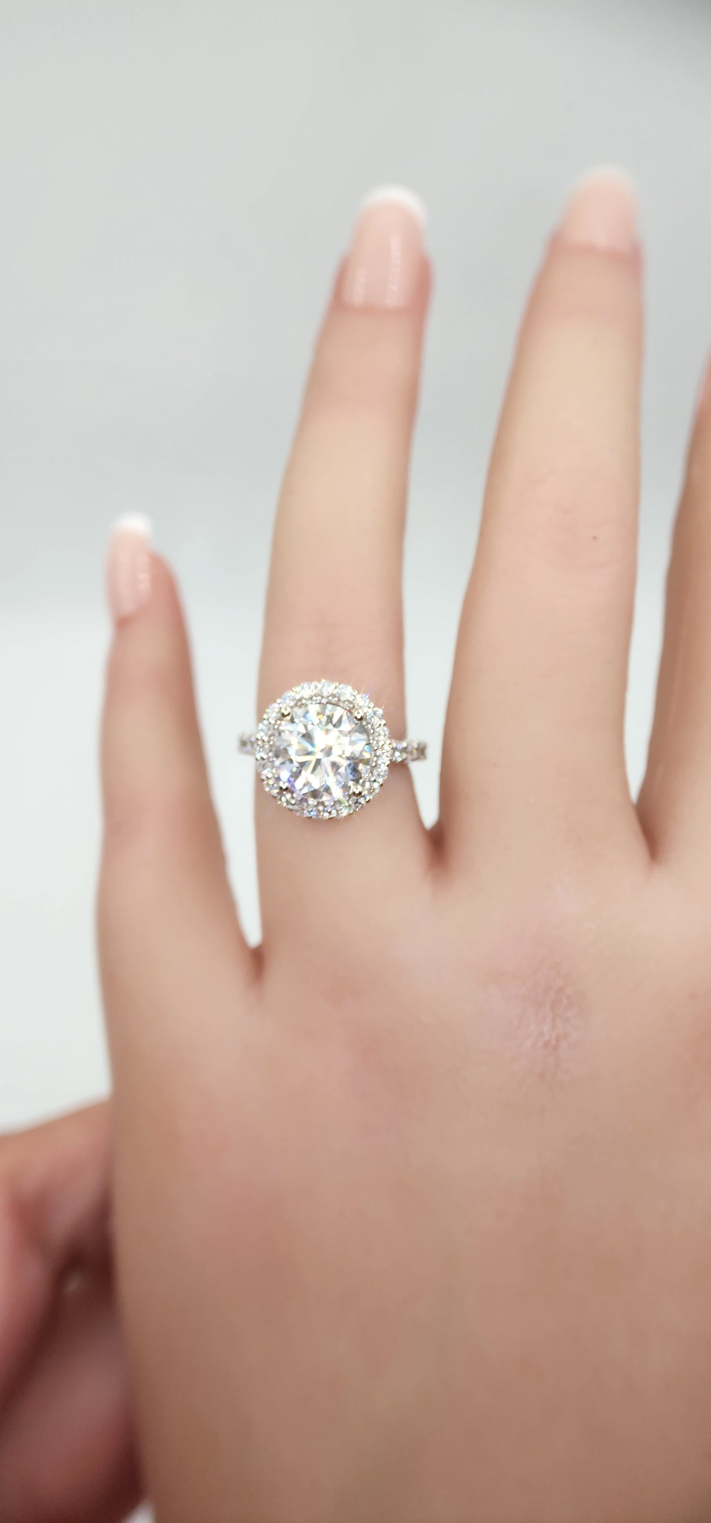 "The Elle" 3 Carat Round Lab Grown Diamond, F VVS2, With Halo and Diamond Band in 14k White Gold