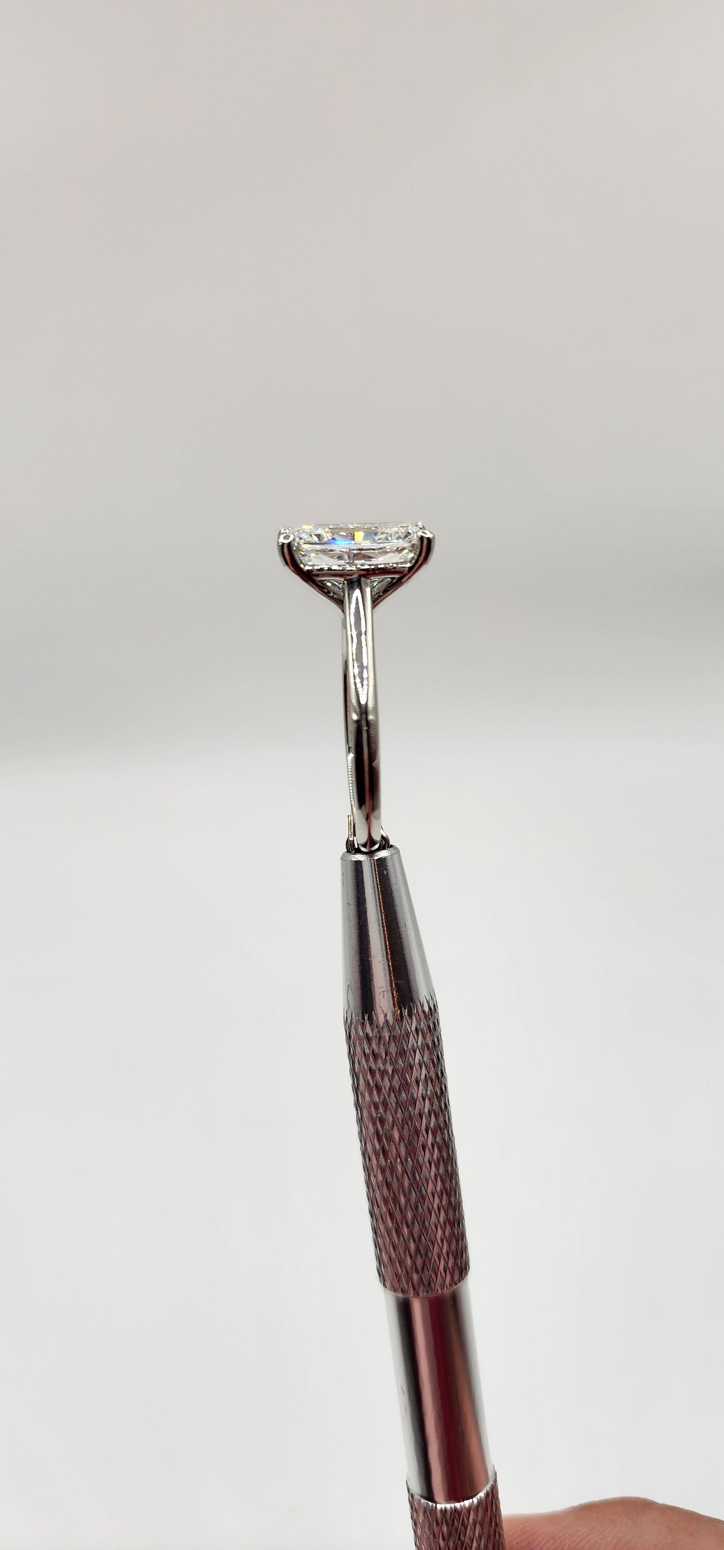 "The Jeffy" 4 Carat Radiant G, VS1 Lab Grown Diamond in a 14k White Gold Cathedral-Style Solitaire