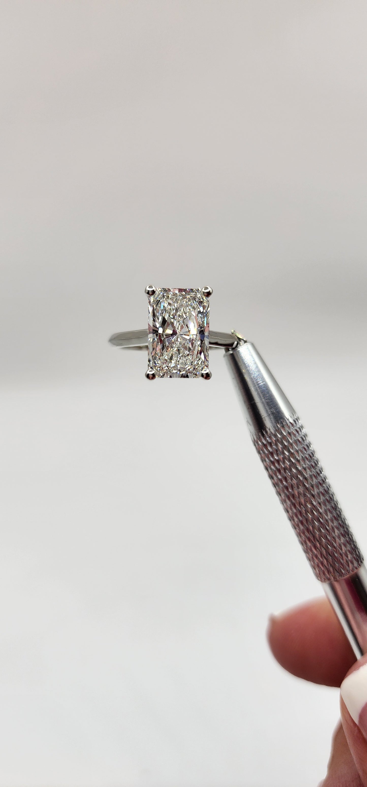 "The Jeffy" 4 Carat Radiant G, VS1 Lab Grown Diamond in a 14k White Gold Cathedral-Style Solitaire