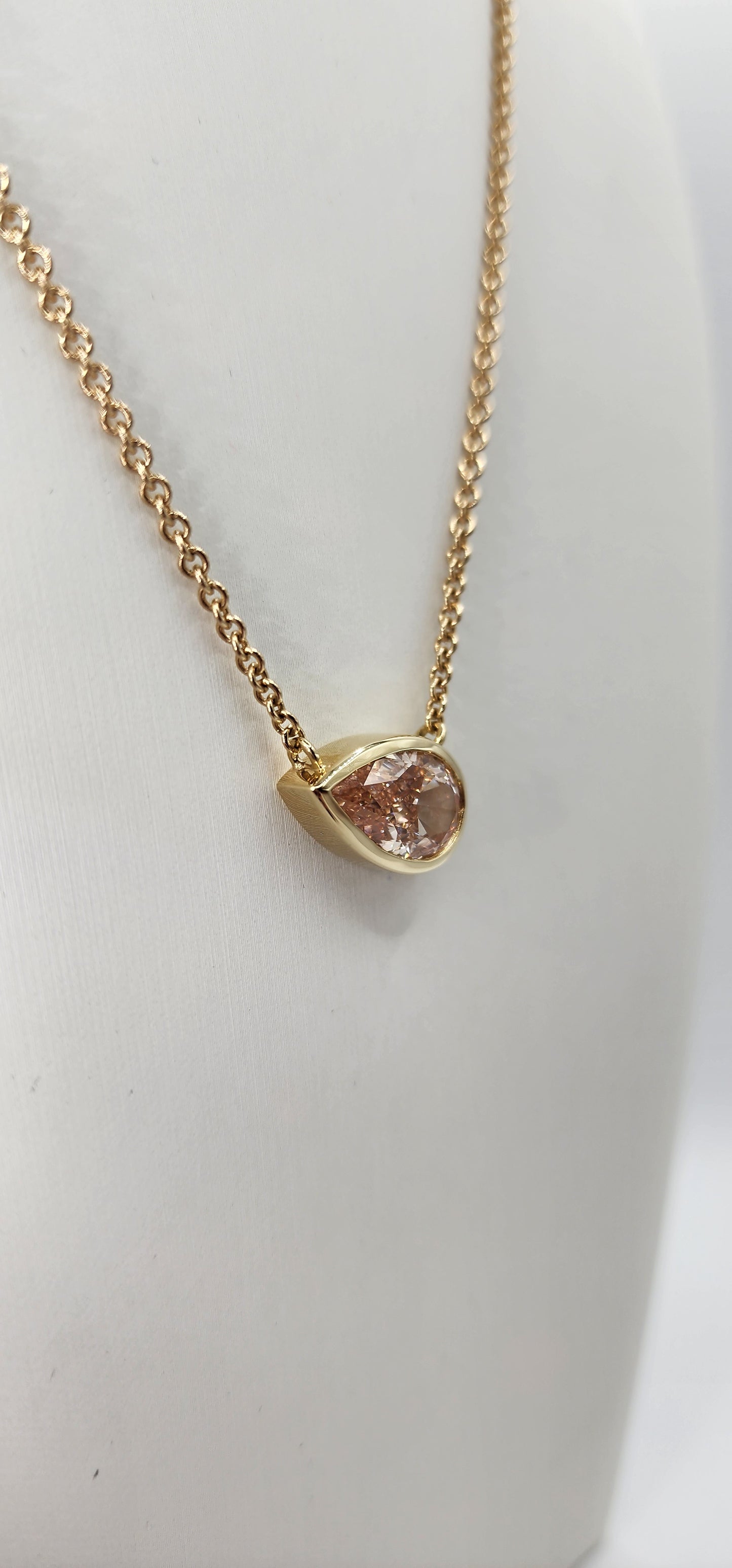 4 carat Fancy Intense Pink Bezel Set 16-18" Necklace, 14k Yellow Gold IGI Cerified Lab Diamond