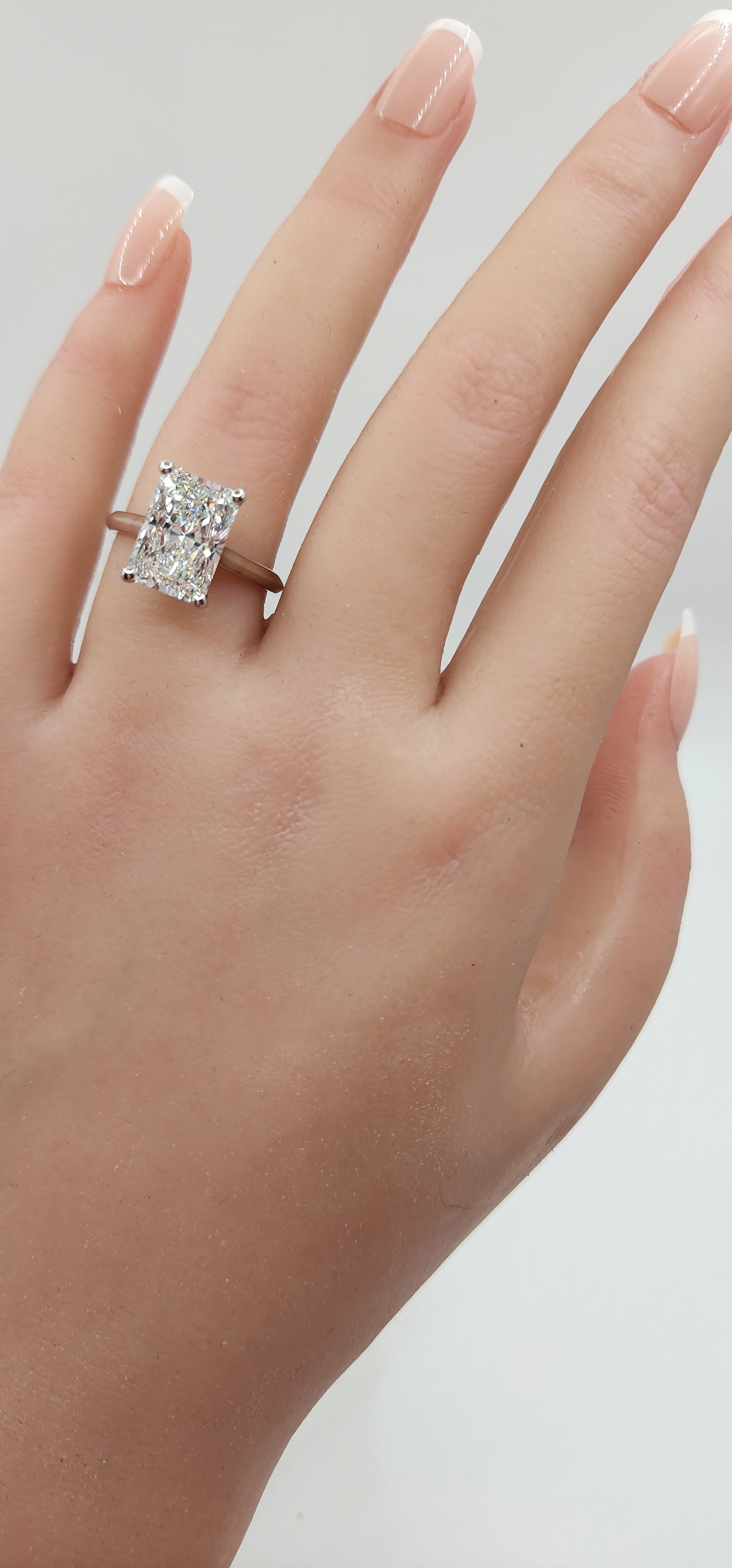 "The Jeffy" 4 Carat Radiant G, VS1 Lab Grown Diamond in a 14k White Gold Cathedral-Style Solitaire