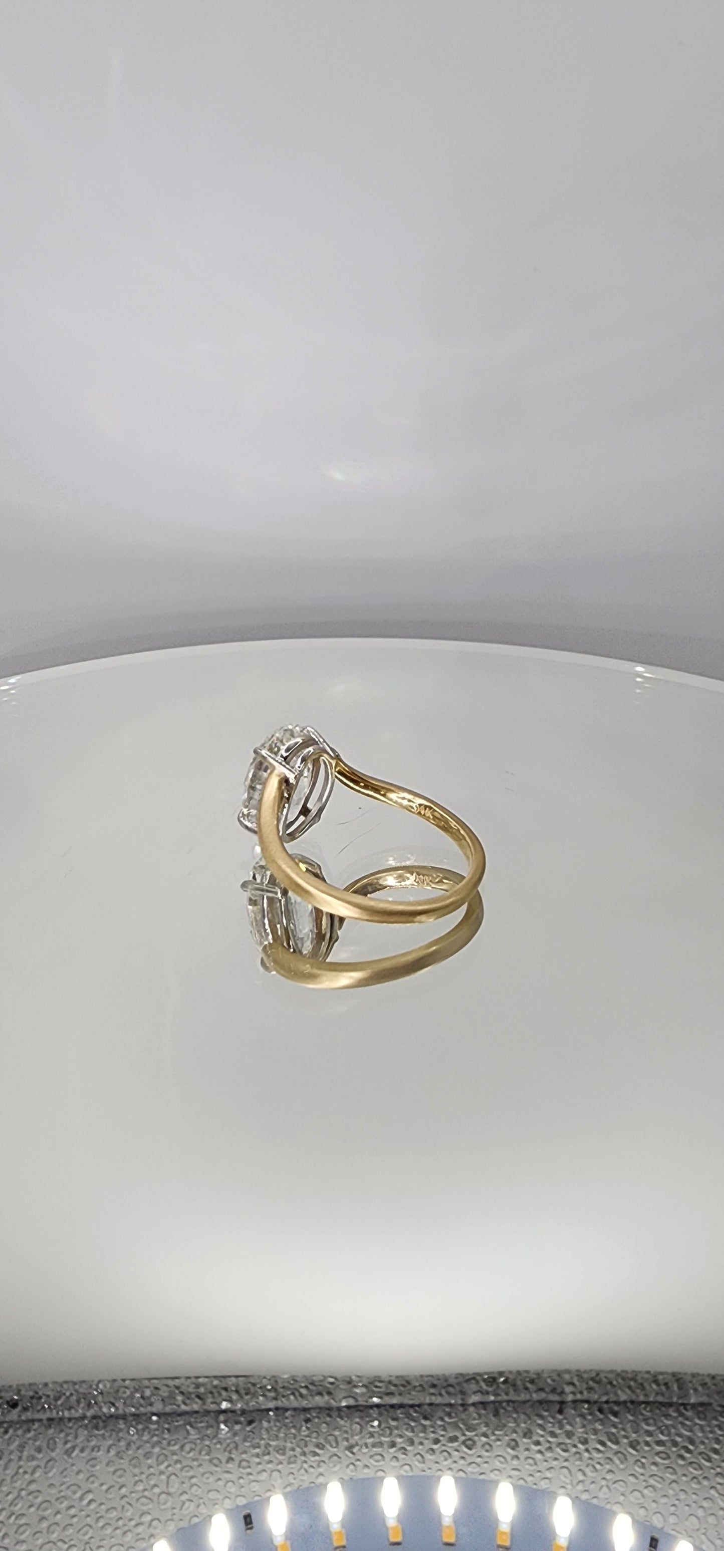 "The Kris" 4.14 Carat Step-Cut Oval Lab Grown Diamond on 14k Brushed Yellow Gold Contour Band