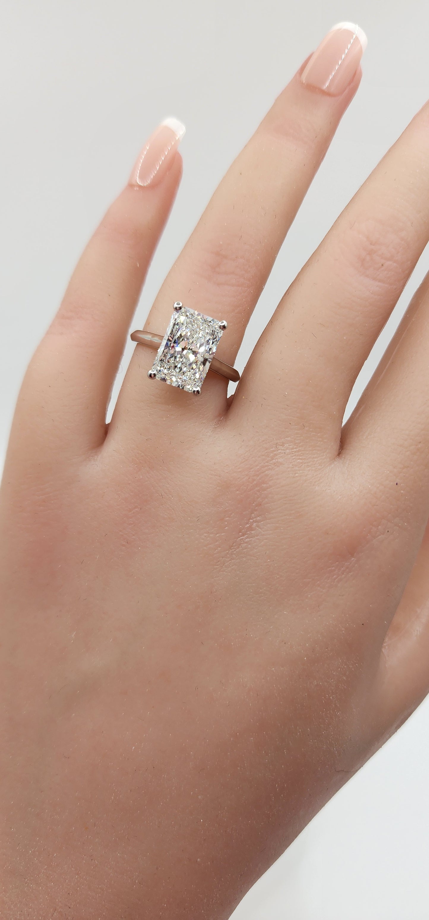 "The Jeffy" 4 Carat Radiant G, VS1 Lab Grown Diamond in a 14k White Gold Cathedral-Style Solitaire