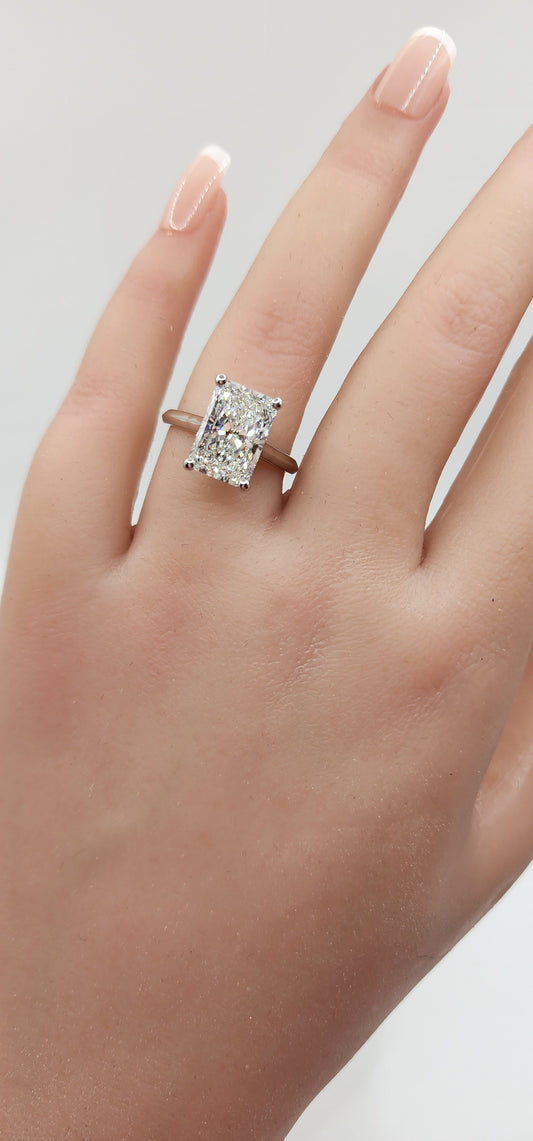 "The Jeffy" 4 Carat Radiant G, VS1 Lab Grown Diamond in a 14k White Gold Cathedral-Style Solitaire