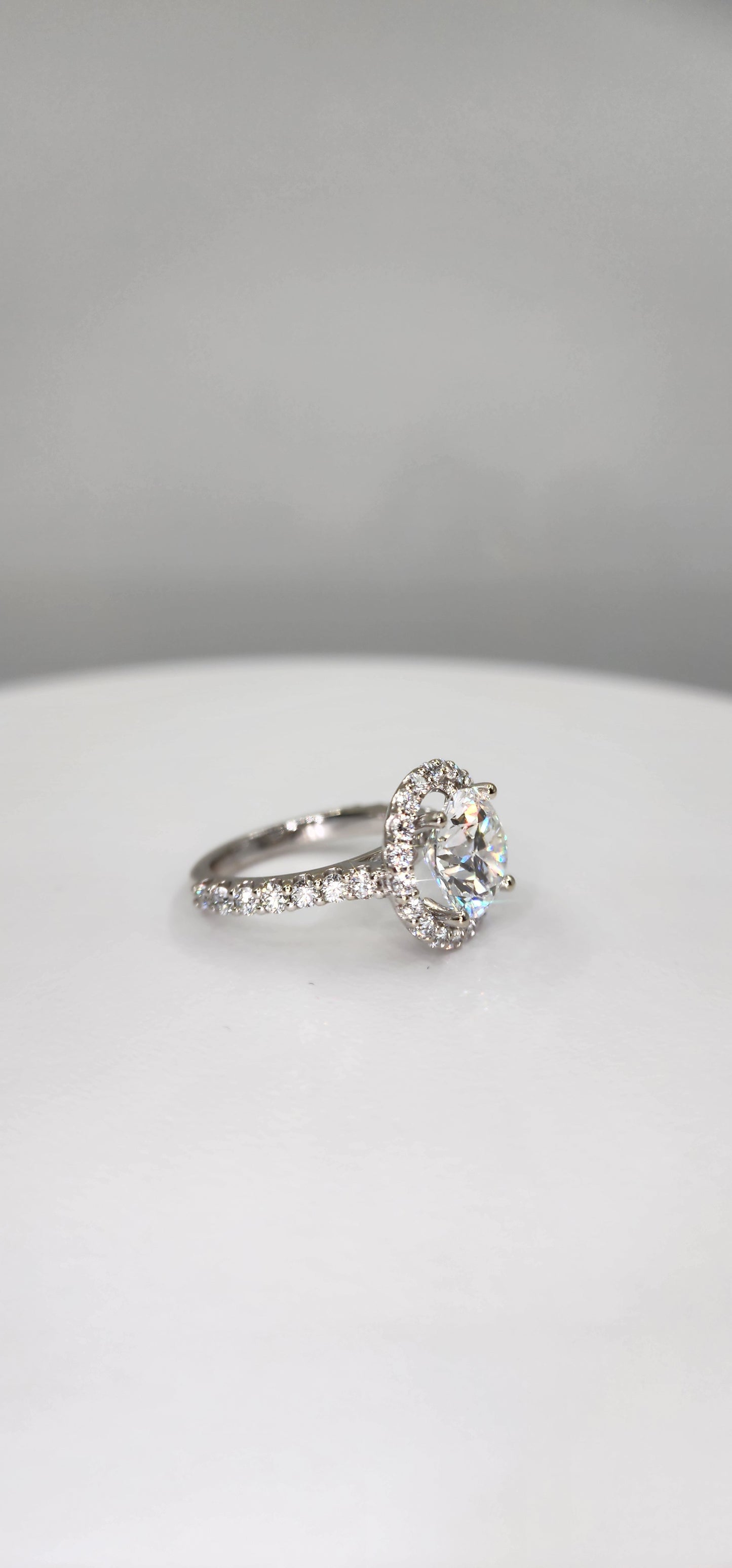"The Elle" 3 Carat Round Lab Grown Diamond, F VVS2, With Halo and Diamond Band in 14k White Gold