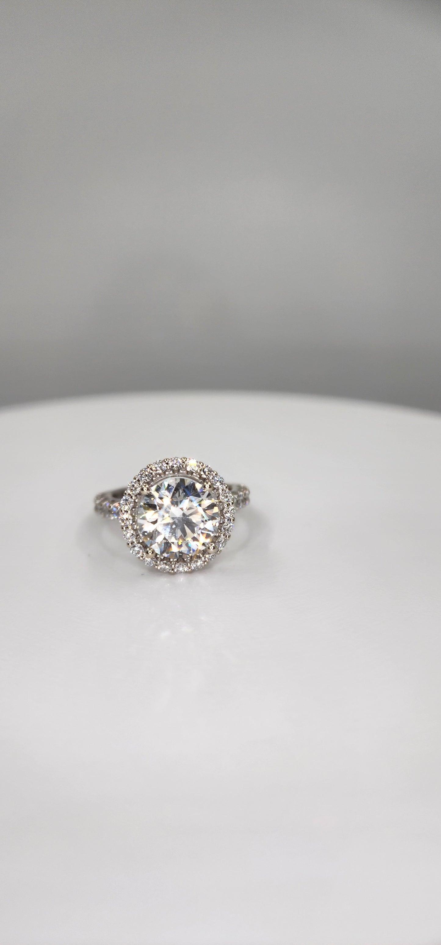 "The Elle" 3 Carat Round Lab Grown Diamond, F VVS2, With Halo and Diamond Band in 14k White Gold