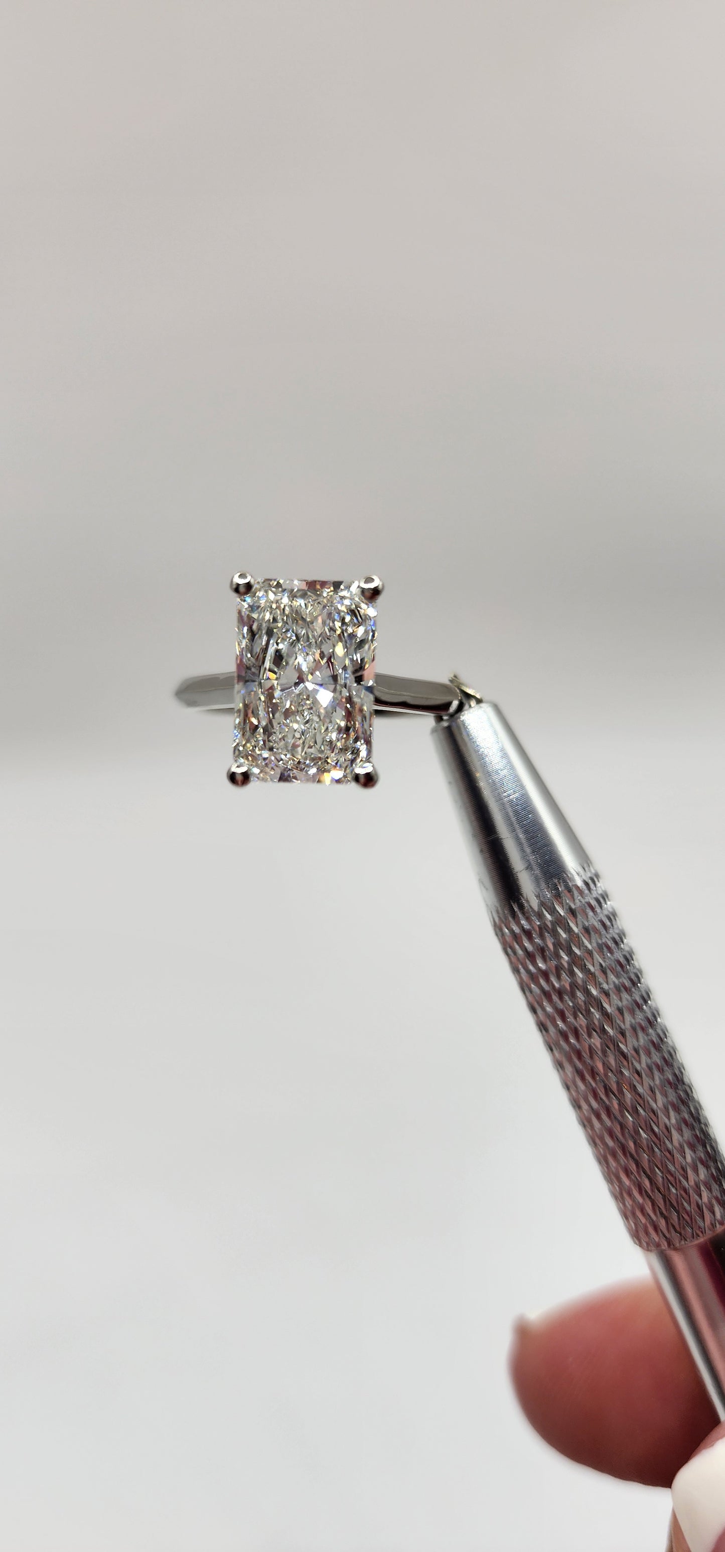 "The Jeffy" 4 Carat Radiant G, VS1 Lab Grown Diamond in a 14k White Gold Cathedral-Style Solitaire