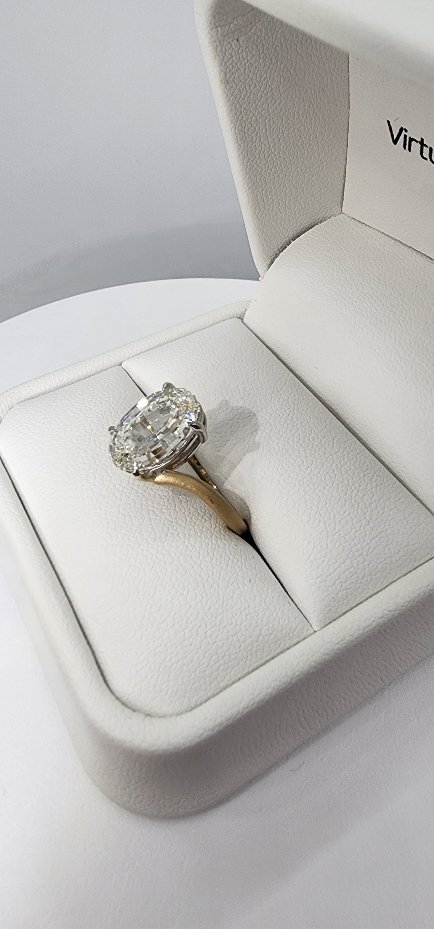 "The Kris" 4.14 Carat Step-Cut Oval Lab Grown Diamond on 14k Brushed Yellow Gold Contour Band