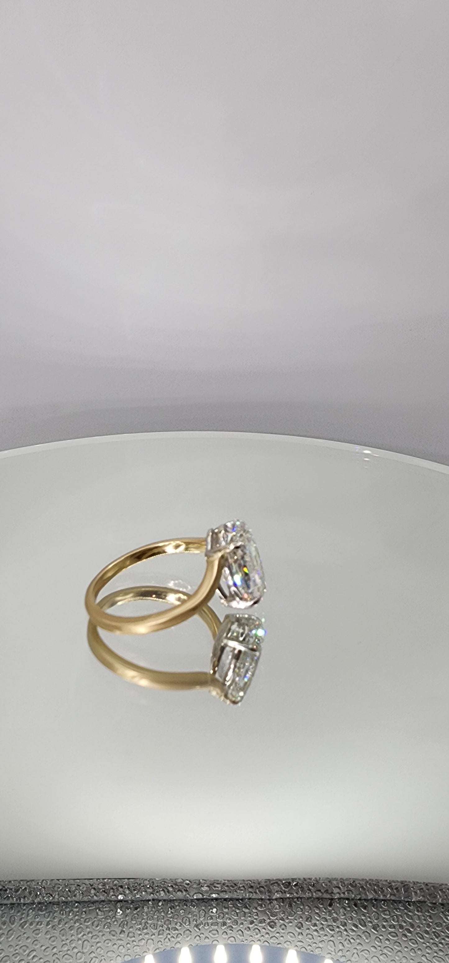 "The Kris" 4.14 Carat Step-Cut Oval Lab Grown Diamond on 14k Brushed Yellow Gold Contour Band