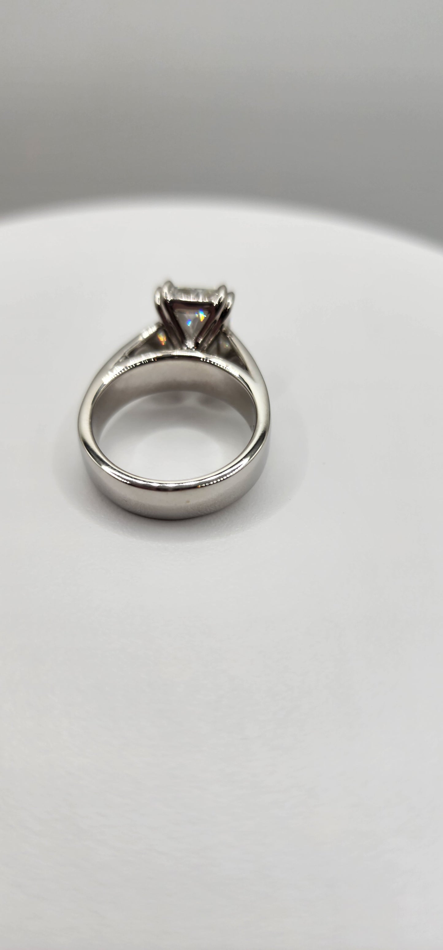 "The MaryLu"  in White Gold - 4.5 Radiant Cut Lab Grown Diamond, F, VS1 on 14K White Gold 5.5 mm Cigar Band, with 14K White Gold Double-Claw Prongs, IGI Certified Lab Grown Diamond